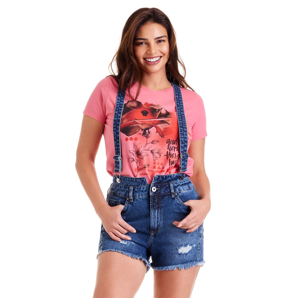 shorts jeans cintura alta com suspensorio