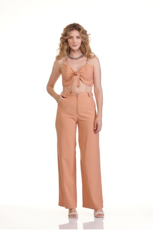 Calça Patogê feminina pantalona em viscose com poliéster cintura alta (G4) Cor:ROSE; Tamanho:G
