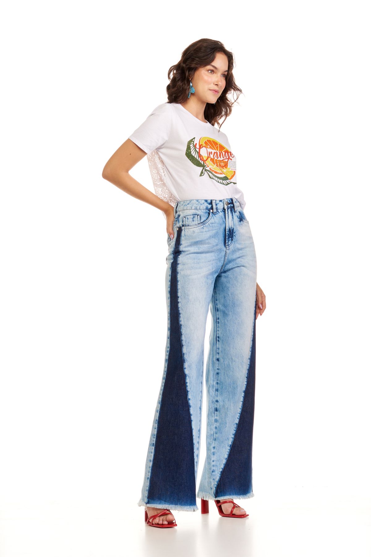 Calça Patogê feminina jeans wide leg com recorte cintura super alta (G5) -  patoge