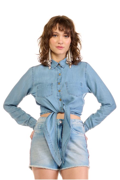 Short Patogê feminino jeans com detalhe na lateral cintura média (G3) Cor:UNICA; Tamanho:34