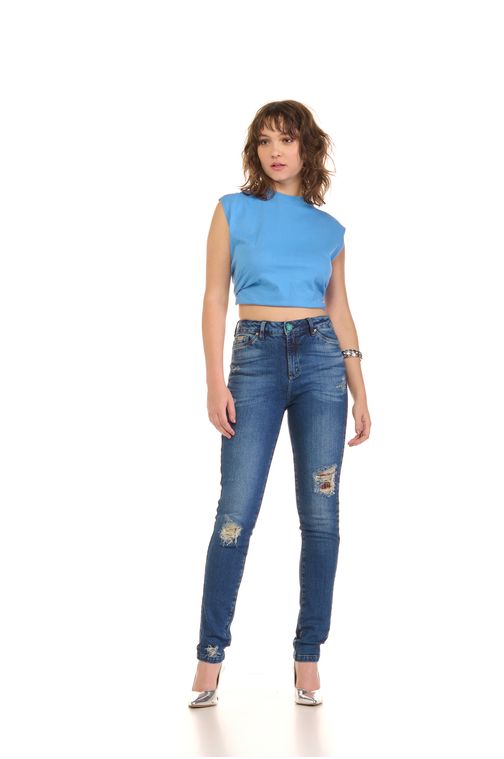 Calça Patogê feminina skinny jeans com detalhes de patches cintura alta (G4) CL36551 Cor:UNICA; Tamanho:34