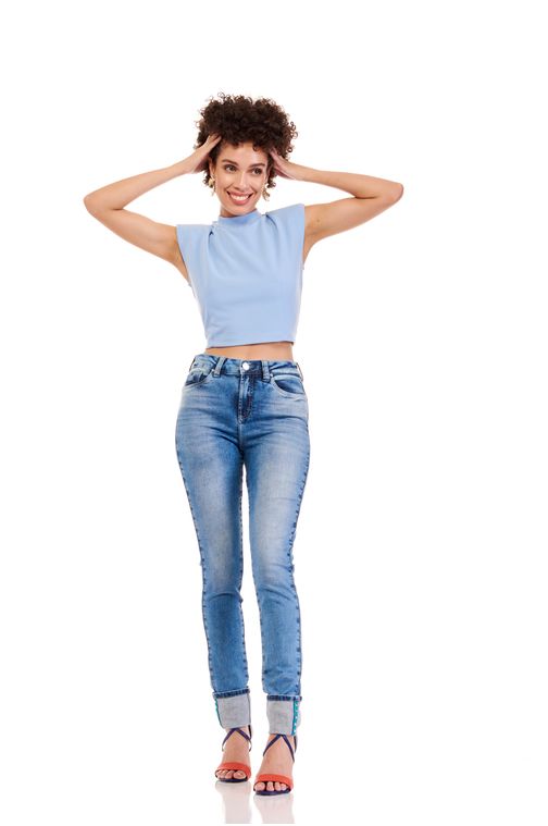 Calça Patogê feminina double cut jeans com tachas na barra cintura alta (G4) CL36681 Cor:UNICA; Tamanho:36