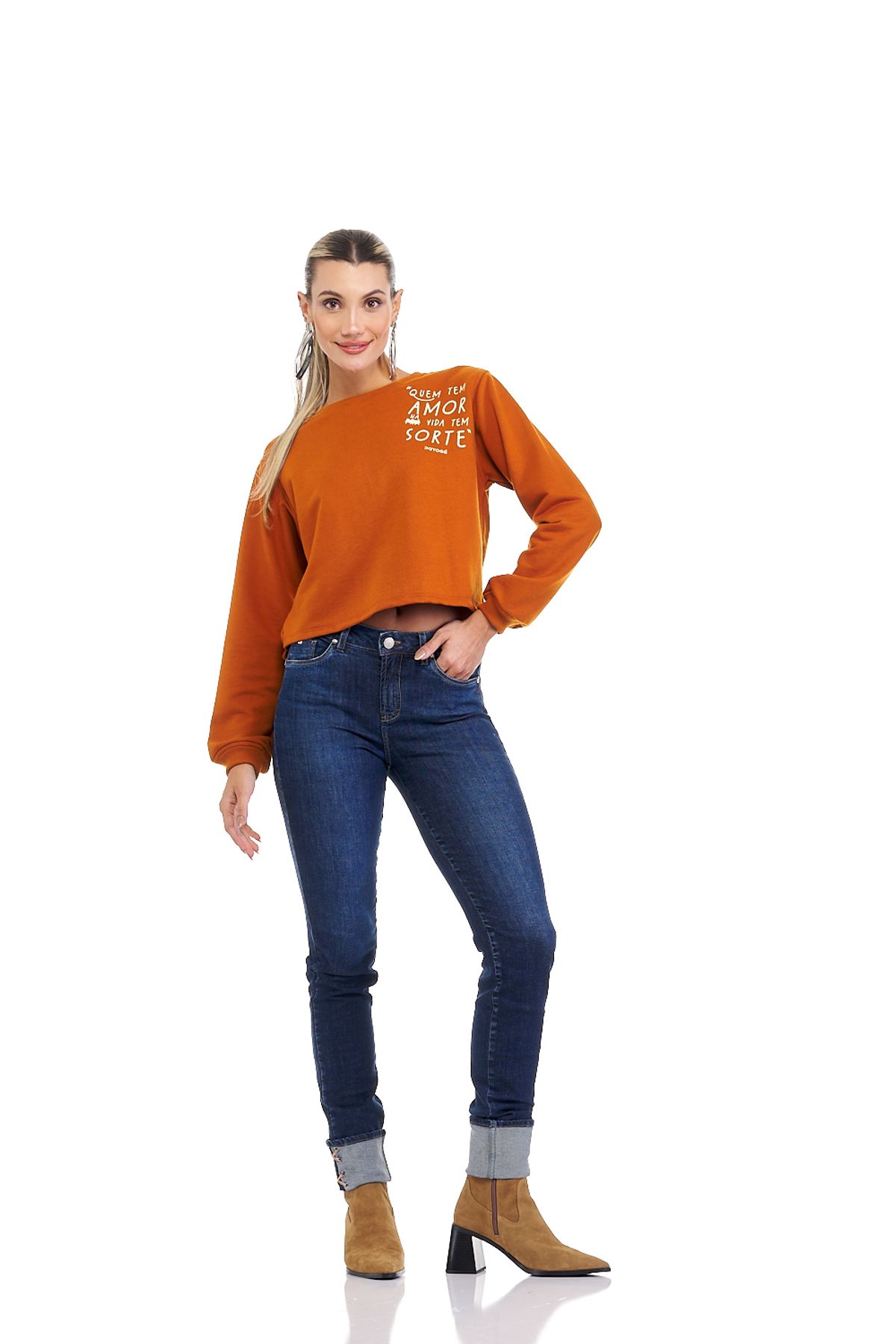 Calça Patogê feminina double cut jeans cintura média (G3) CL36836