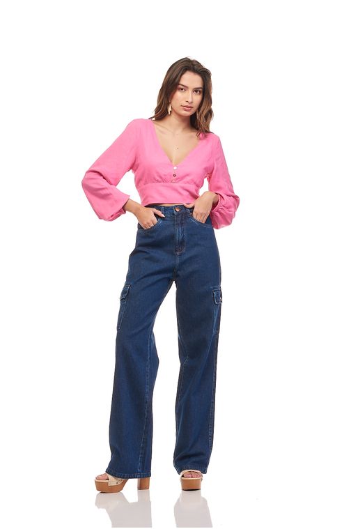 Calça Patogê feminina wide leg light jeans cintura alta (G4) CL37377 Cor:UNICA; Tamanho:36