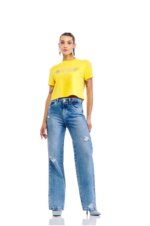Calça Patogê feminina wide leg light jeans cintura alta (G4) CL36883 Cor:UNICA; Tamanho:36