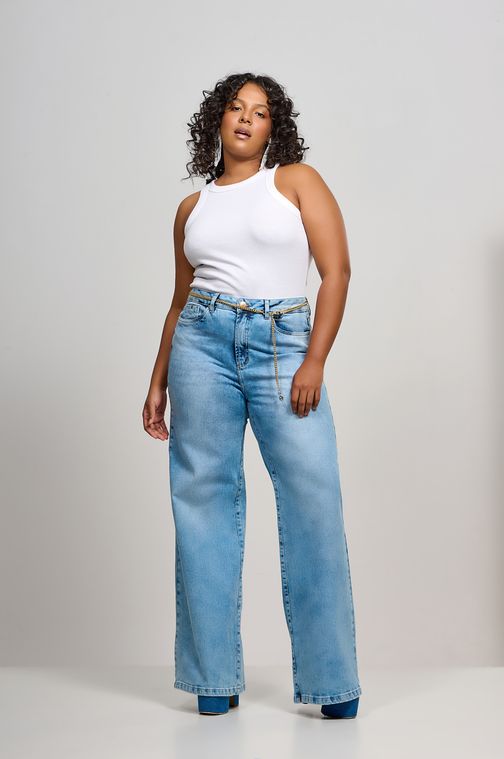 Calça Patogê feminina wide leg curvy jeans cintura alta (G4) CL37119 Cor:UNICA; Tamanho:44