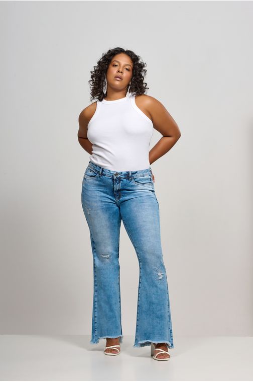 Calça Patogê feminina flare curvy jeans cintura média (G3) CL37135 Cor:UNICA; Tamanho:42