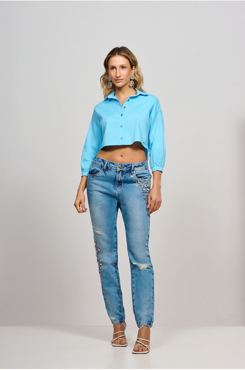 Calça Patogê feminina boyfriend jeans cintura regular baixa (G2) CL37193 Cor:UNICA; Tamanho:36