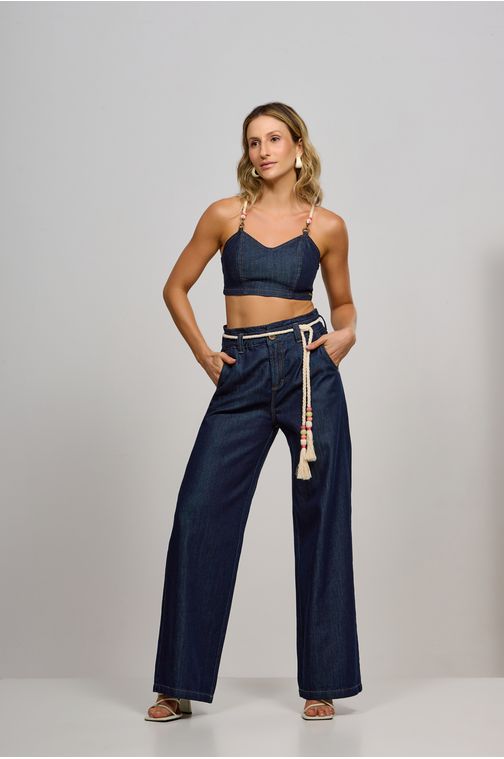 Calça Patogê feminina pantalona jeans cintura alta (G4) CL37030 Cor:UNICA; Tamanho:36
