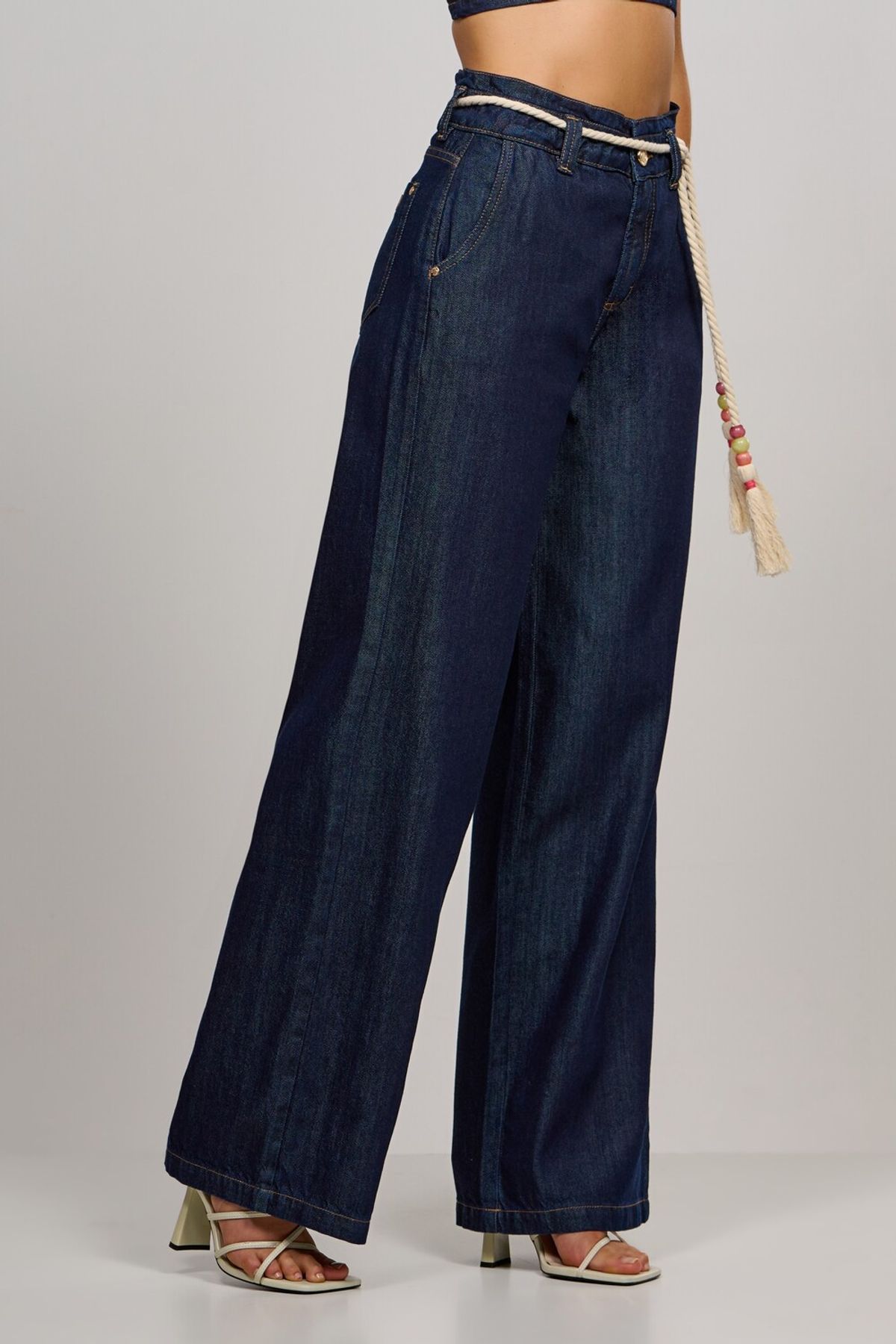 Calça Patogê feminina pantalona jeans cintura alta (G4) CL37030