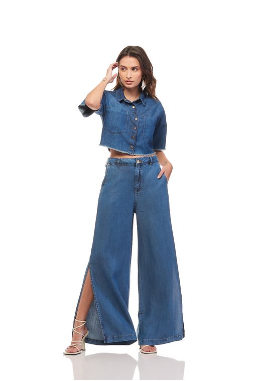 Calça Patogê feminina pantalona jeans cintura alta (G4) CL36959 Cor:UNICA; Tamanho:36