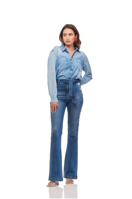 Calça Patogê feminina flare jeans cintura super alta (G5) CL36919 Cor:UNICA; Tamanho:36