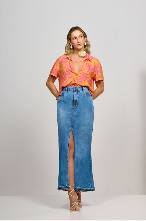 Saia Patogê feminina jeans cintura média (G3) SA37340 Cor:UNICA; Tamanho:40