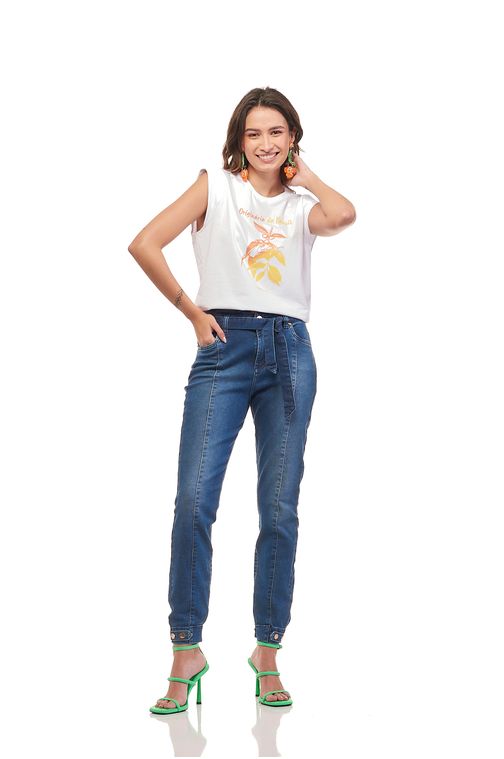 Calça Patogê feminina jogger  jeans cintura média (G3) CL36903 Cor:UNICA; Tamanho:34