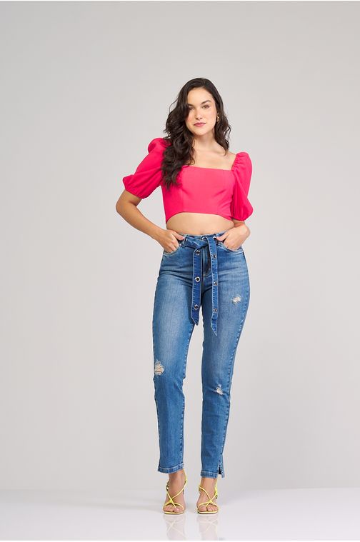 Calça Patogê feminina reta jeans cintura alta (G4) CL36912 Cor:UNICA; Tamanho:38