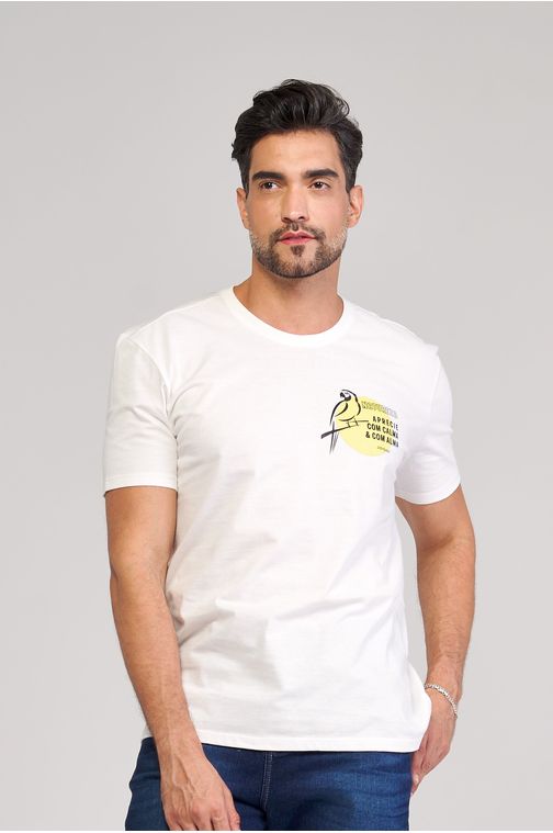 T-shirt Patogê masculina em malha TS37087 Cor:OFF WHITE; Tamanho:P