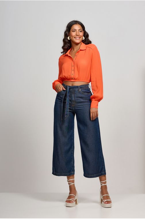 Calça Patogê feminina pantacourt jeans cintura alta (G4) CL36988 Cor:UNICA; Tamanho:36