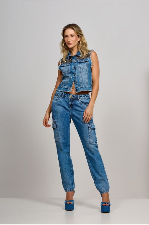 Calça Patogê feminina reta jeans cintura regular baixa (G2) CL37358 Cor:UNICA; Tamanho:36