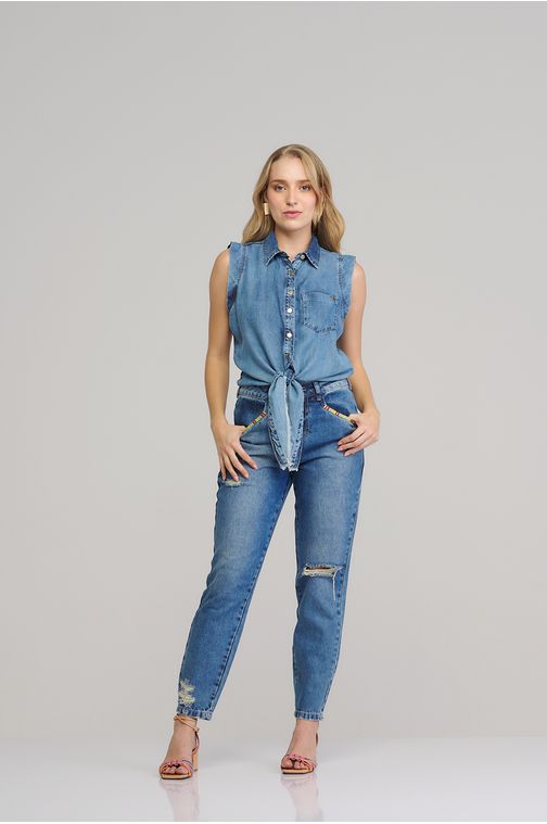 Calça Patogê feminina baggy jeans cintura alta (G4) CL37281 Cor:UNICA; Tamanho:36
