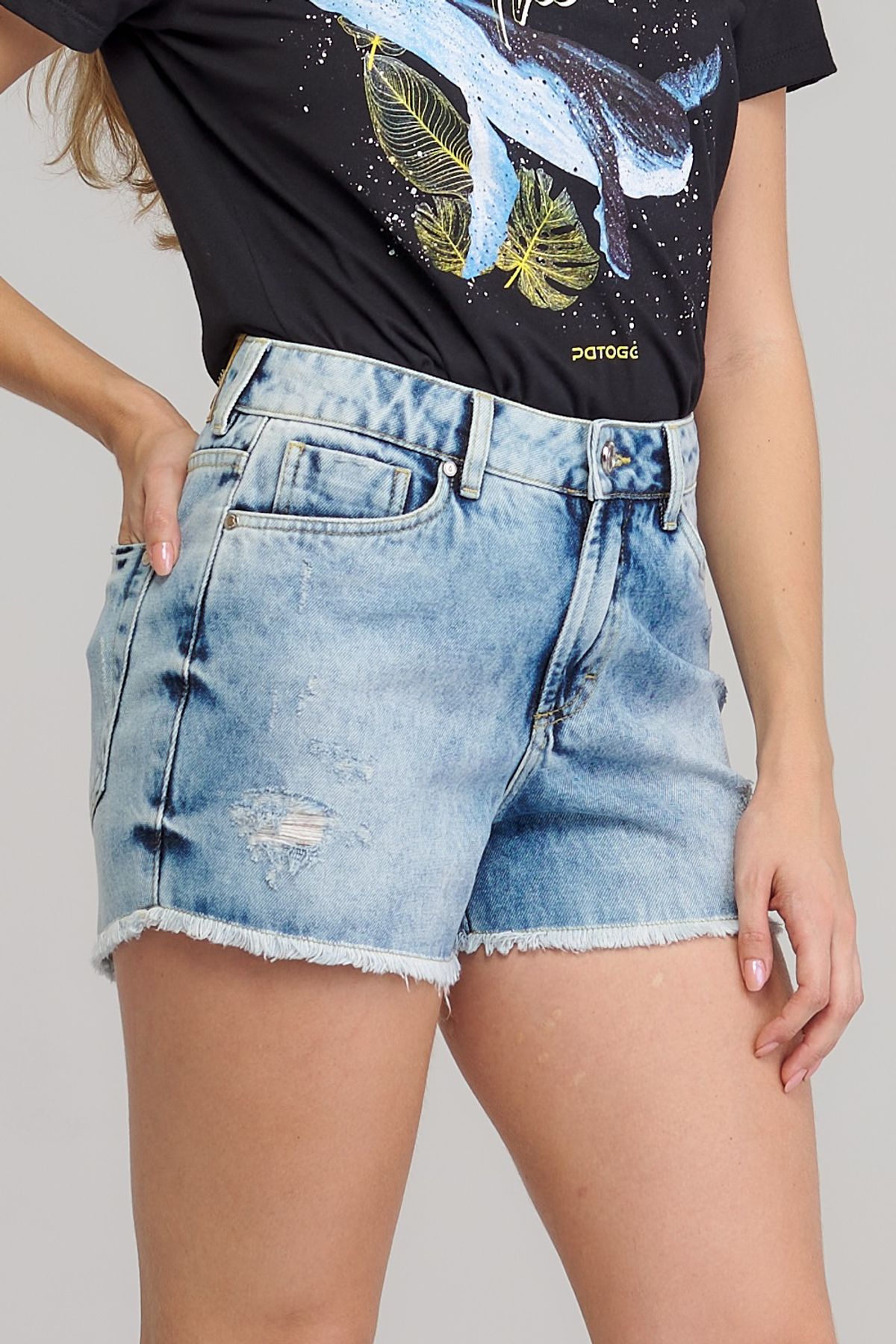 Short Patogê feminino jeans cintura média (G3) SH37157 - patoge