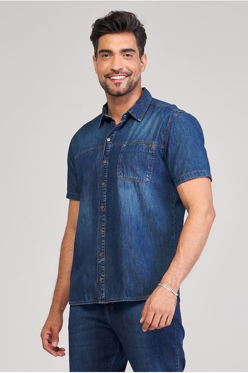 Camisa Patogê masculina  jeans 100% algodão CA37089 Cor:UNICA; Tamanho:G