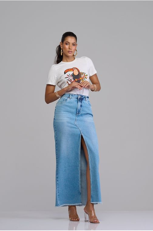 Saia Patogê feminina longa jeans cintura média (G3) SA37557 Cor:UNICA; Tamanho:36