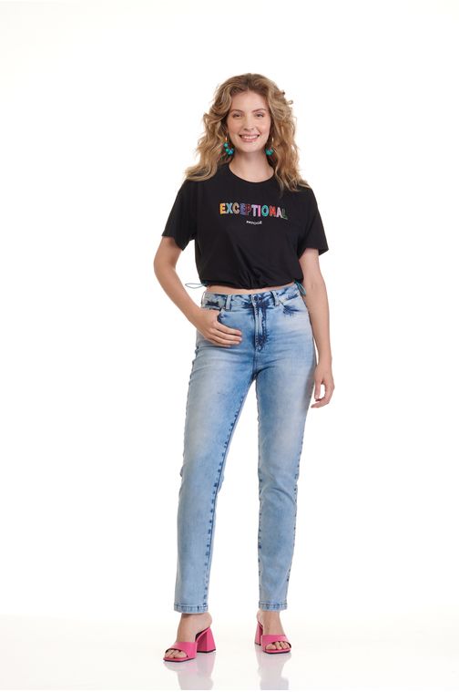 Calça Patogê feminina reta jeans cintura média (G3) CL36280 Cor:UNICA; Tamanho:38