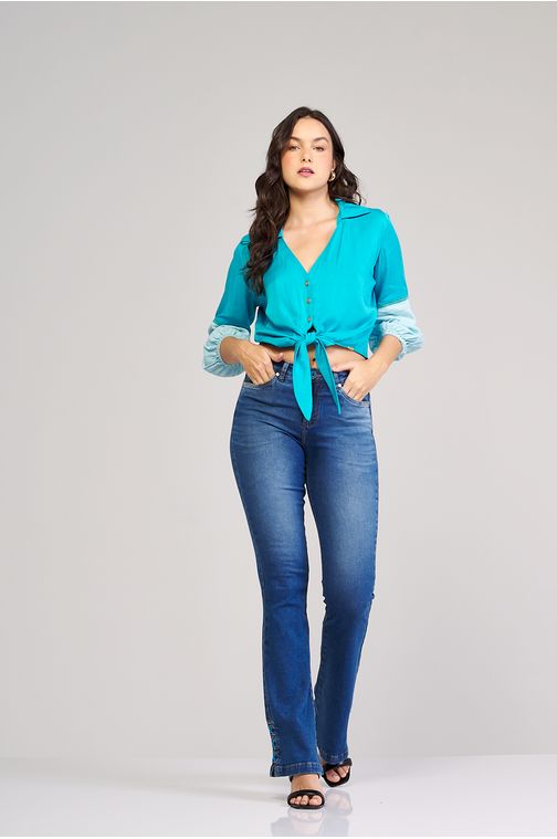 Calça flare jeans feminina Patogê cintura média (G3) CL36907 Cor:UNICA; Tamanho:38