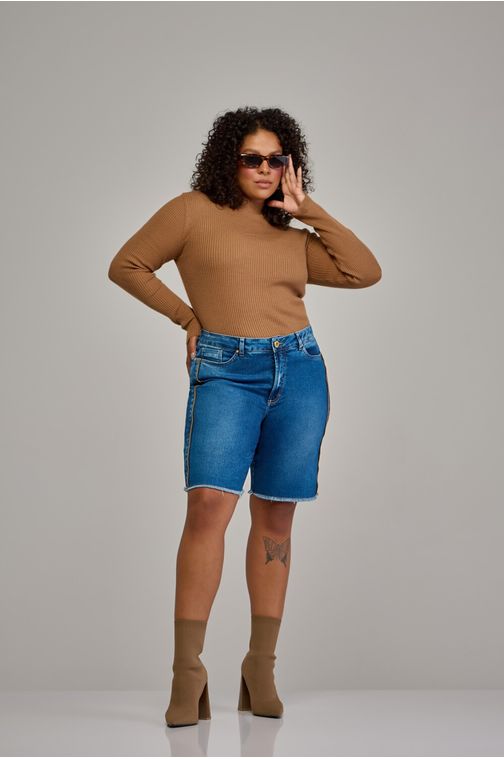 Bermuda jeans ciclista curvy feminina Patogê cintura média (G3) BE37578 Cor:UNICA; Tamanho:42