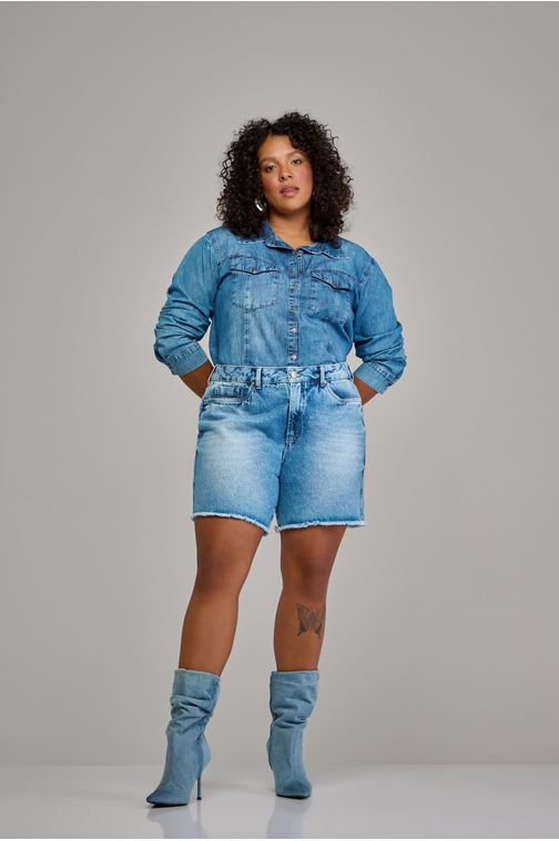 Bermuda jeans curvy feminina Patogê cintura média (G3) BE37628 Cor:UNICA; Tamanho:42