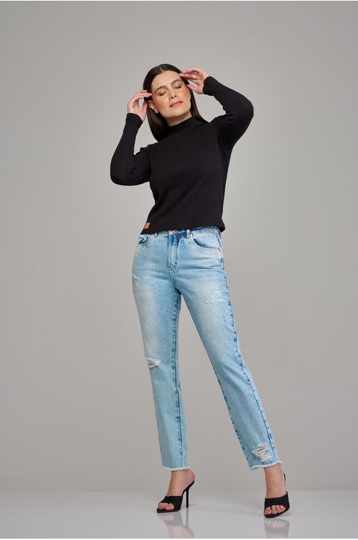 Calça reta jeans feminina Patogê cintura média (G3) CL36865 Cor:UNICA; Tamanho:36