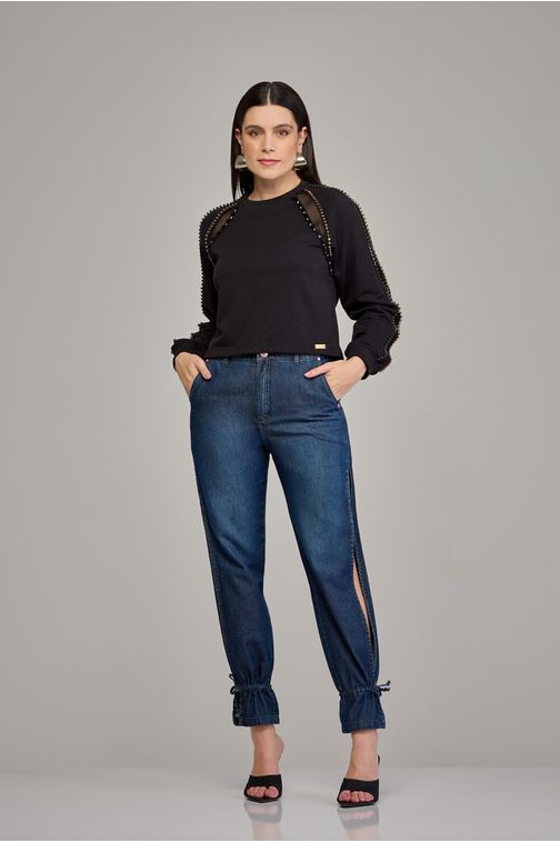 Calça baggy jeans feminina Patogê cintura média (G3) CL37416 Cor:UNICA; Tamanho:36