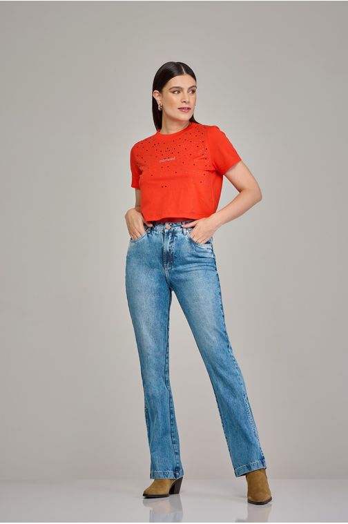 Calça mom boot cut jeans feminina Patogê cintura alta (G4) CL37714 Cor:UNICA; Tamanho:38