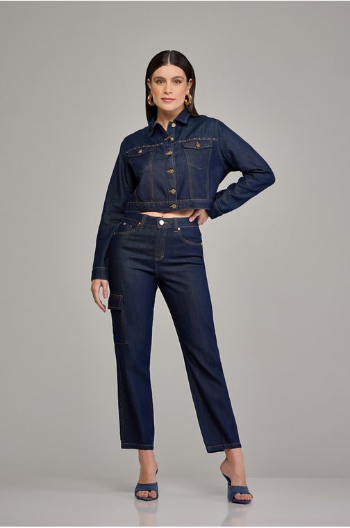 Calça reta jeans feminina Patogê cintura alta (G4) CL37391 Cor:UNICA; Tamanho:36