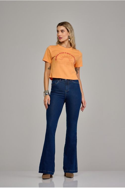 Calça flare jeans feminina Patogê cintura alta (G4) CL37058 Cor:UNICA; Tamanho:36