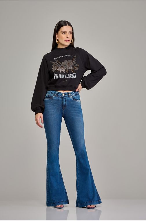 Calça wide flare jeans feminina Patogê cintura média (G3) CL37445 Cor:UNICA; Tamanho:36