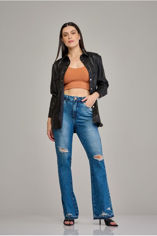 Calça mom boot cut jeans feminina Patogê cintura alta (G4) CL37713 Cor:UNICA; Tamanho:36