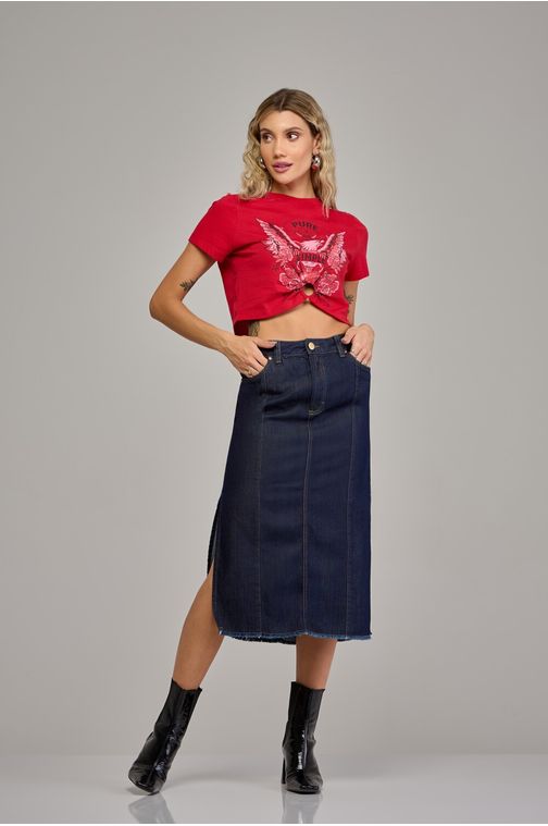 Saia midi jeans feminina Patogê cintura média (G3) SA37405 Cor:UNICA; Tamanho:36