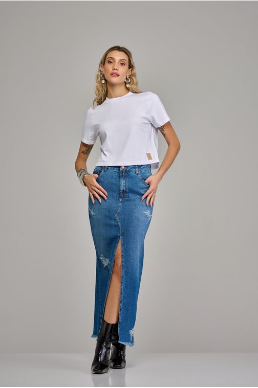 Saia longa jeans feminina Patogê cintura média (G3) SA37608 Cor:UNICA; Tamanho:36