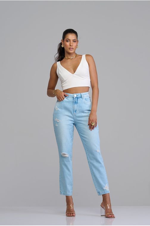 Calça mom jeans feminina Patogê cintura alta (G4) CL37328 Cor:UNICA; Tamanho:36