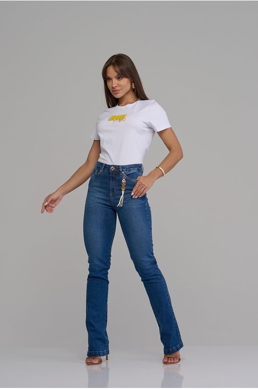 Calça boot cut jeans feminina Patogê cintura alta (G4) CL37415 Cor:UNICA; Tamanho:42