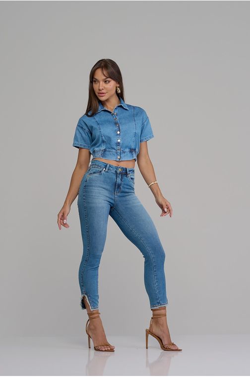 Calça cigarrete jeans feminina Patogê cintura alta (G4) CL37538 Cor:UNICA; Tamanho:38