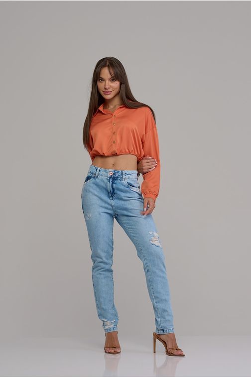 Calça boyfriend jeans feminino Patogê cintura média (G3) CL37548 Cor:UNICA; Tamanho:38