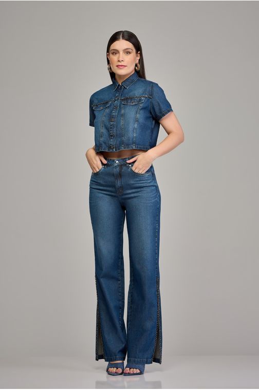 Calça wide leg light jeans feminina Patogê cintura alta (G4) CL37398 Cor:UNICA; Tamanho:36