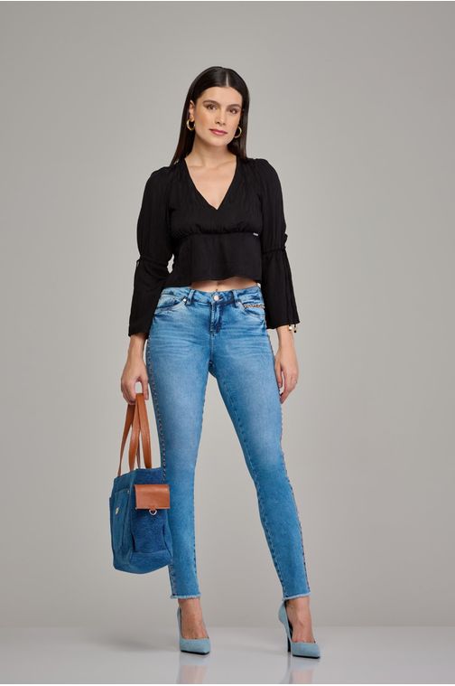 Calça skinny jeans feminina Patogê cintura regular baixa (G2) CL37569 Cor:UNICA; Tamanho:36