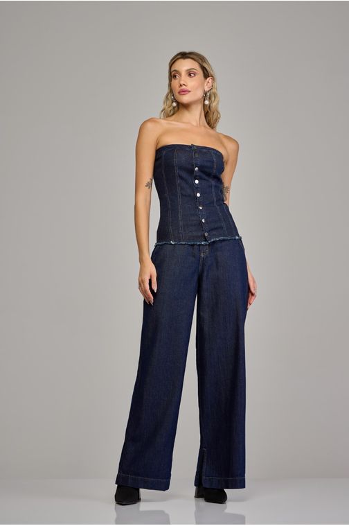 Calça pantalona jeans feminina Patogê cintura alta (G4) CL37717 Cor:UNICA; Tamanho:36