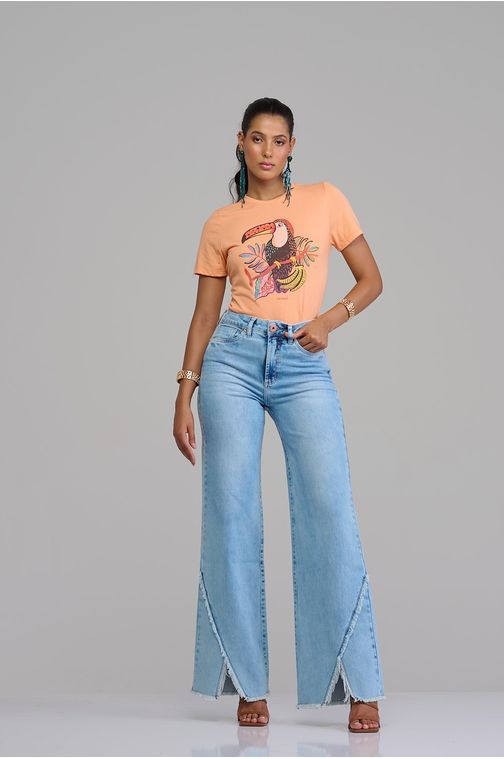 Calça wide leg jeans feminina Patogê cintura alta (G4) CL37318 Cor:UNICA; Tamanho:36