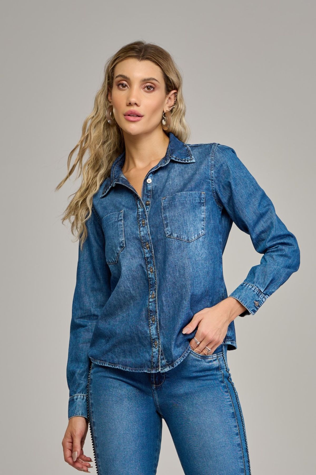 Moda camisa jeans feminina sale